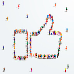 Large group of people in the shape of like sign. Social network concept. Vector illustration