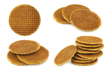 Dutch waffles called a stroopwafel on a white background