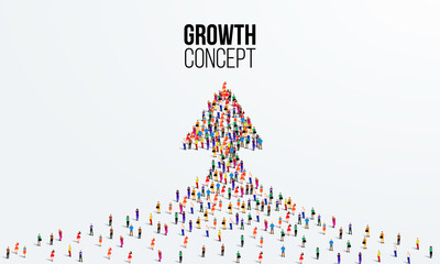 Large group of people in the shape of an arrow. Business growth concept. Vector illustration
