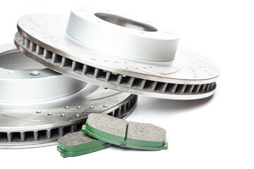 Perforated brake discs, ceramic pads - everything for better braking. on a white background