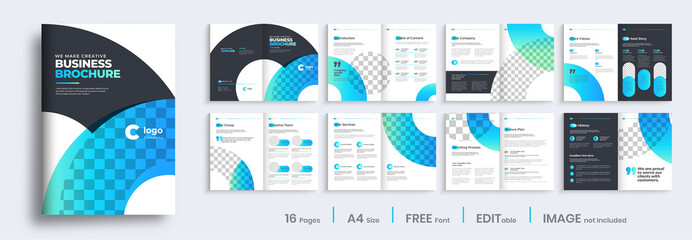 Brochure template layout design, Brochure design with blue gradient modern shapes, annual report minimal, multipage brochure template layout.
