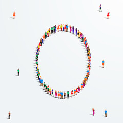 Large group of people in number 0 zero form. Vector illustration