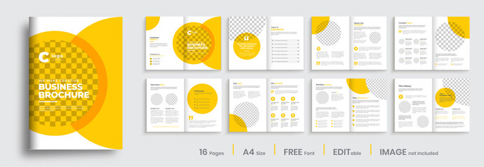 Brochure template layout design, minimal business brochure orange color shape design, annual report, company profile, editable template layout.