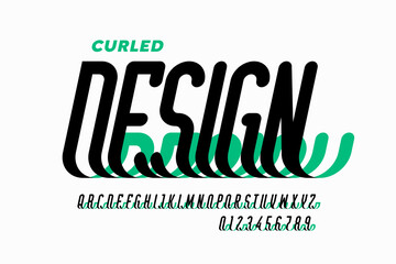 Curled style font design, alphabet letters and numbers