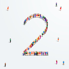 Large group of people in number 2 two form. Vector illustration