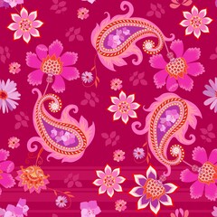 Beautiful seamless pattern with flowers and paisley. Indian, persian motifs. Print for fabric, textile, wrapping.
