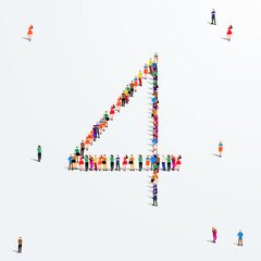 Large group of people in number 4 four form. Vector illustration