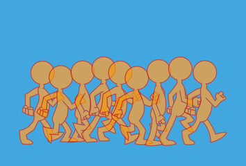 people walking, motion animation cartoon people street, ninth step vector illustration