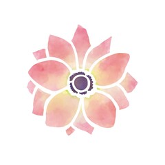 水彩風　淡いピンク色のアネモネの花