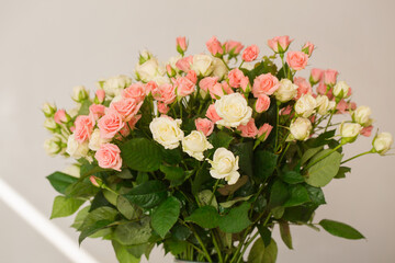 Bouquet of pink and cream roses