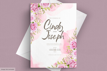 watercolor pink roses invitation card set