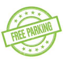 FREE PARKING text written on green vintage stamp.