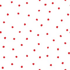 Seamless abstract pattern of little red circles and dots on white. Decorative wallpaper, good for printing.