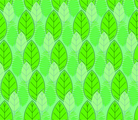 Fototapeta na wymiar Spring seamless pattern with green stylized leaves.