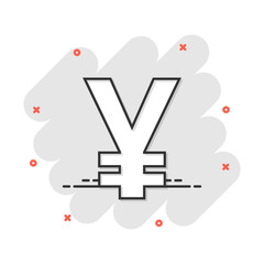 Obraz premium Vector cartoon yen, yuan money currency icon in comic style. Yen coin concept illustration pictogram. Asia money business splash effect concept.