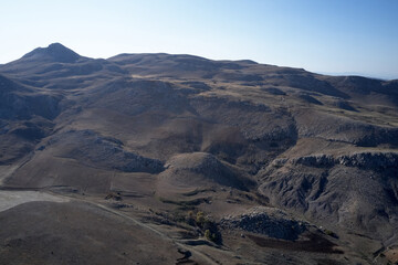 Fototapeta premium Nature landscape with mountains and blue sky.