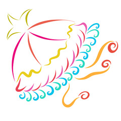 patterned flower with bell shaped stamens, colorful sketch