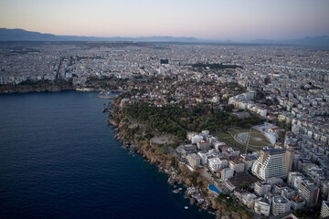 Fototapeta premium Aerial panoramic view of beautiful seaside town.