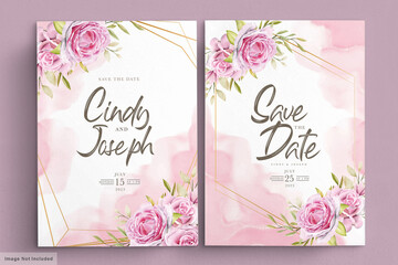 watercolor pink roses invitation card set