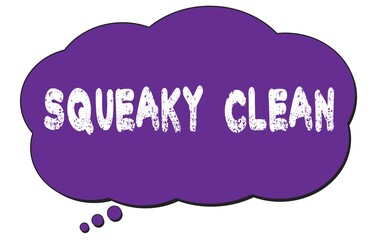 SQUEAKY  CLEAN text written on a violet thought cloud bubble.