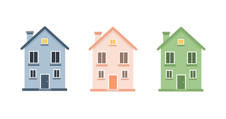 Set of cute cartoon houses vector illustration. Little house, colourful house, flat houses illustration. 