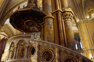 Budapest (Hungary). Pulpit inside the Matthias church (Church of Our Lady) in the city of Budapest