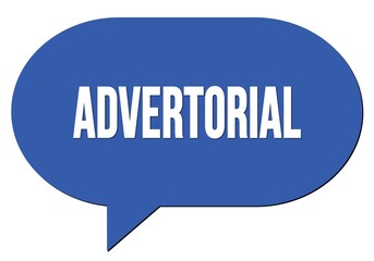 ADVERTORIAL text written in a blue speech bubble