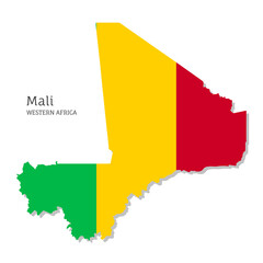 Map of Mali with national flag. Highly detailed map of Western Africa country with territory borders. Political or geographical design vector illustration on white background