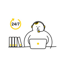 Illustration Vektor Icon des Kundendienstes 24/7, Call Center Hilfe, Support und Kontakt Vektor Flat Line Set einfach zu bedienen und zu bearbeiten