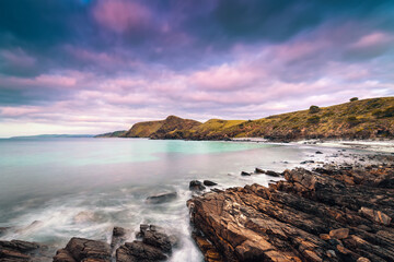 Second Valley beach with rugged coastline at dusk in South Australia