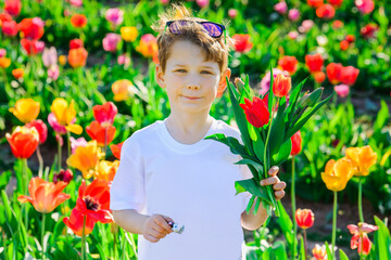 boy with flowers for mom