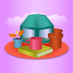 illustration garden of a background with a hat