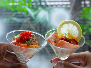 International Buffet - Salmon in Cocktail Glass in buffet line