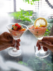 International Buffet - Salmon in Cocktail Glass in buffet line