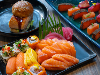 International Buffet - Salmon Sashimi served with wasabi and lemon