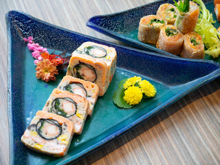 International Buffet - Salmon Sashimi served with wasabi and lemon