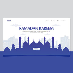 Fototapeta premium Ramadan Kareem greeting concept for web landing page template, banner, presentation, social, and print media. islamic eid fitr or adha flat design vector illustration.