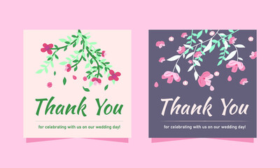 Thank You Wedding Card Template With Flowers