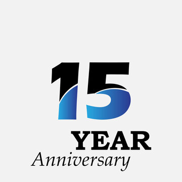 15 Years Anniversary Celebration Blue Color Vector Template Design Illustration