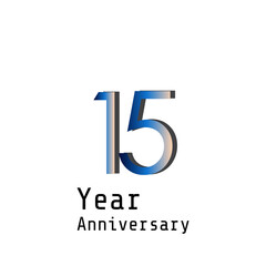 15 Years Anniversary Celebration Blue Color Vector Template Design Illustration
