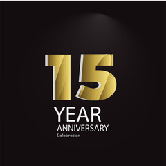 15 Years Anniversary Celebration Gold Black Background Color Vector Template Design Illustration