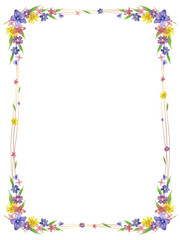 Floral vector frame or border. Watercolor painted flowers and leaves on white background. Natural spring design for holiday, greeting, and invitation cards.