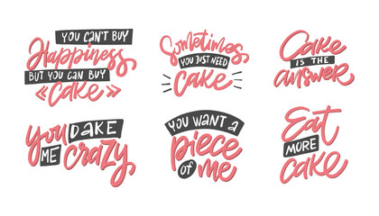 Tasty set.  Hand drawn set lettering text. Motivation quote vector lettering print materials. Food poster, card, postcard, t-shirt, banner, flyer. 