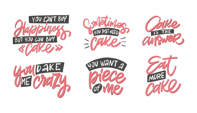 Tasty set.  Hand drawn set lettering text. Motivation quote vector lettering print materials. Food poster, card, postcard, t-shirt, banner, flyer. 