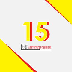 15 Years Anniversary Celebration Yellow Color Vector Template Design Illustration