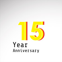 15 Years Anniversary Celebration Yellow Color Vector Template Design Illustration