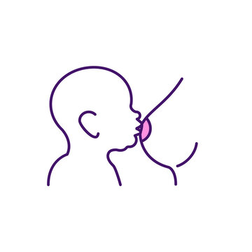 recommend clip art: Baby hunger awareness RGB color icon. Breastfeeding position. Breast milk supply. Child nutrition. Feeding cues. Showing hunger sign. Premature babies. Night feedings. Isolated vector illustration