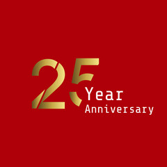 25 Years Anniversary Celebration Gold Red Background Color Vector Template Design Illustration