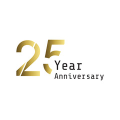 25 Years Anniversary Celebration Gold White Background Color Vector Template Design Illustration