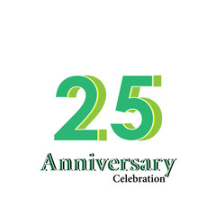 25 Years Anniversary Celebration Green Color Vector Template Design Illustration